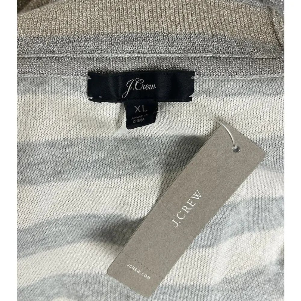 J. Crew Turtleneck Sweater Cotton Metallic Gold Silver Striped Size Large NEW - Picture 7 of 9